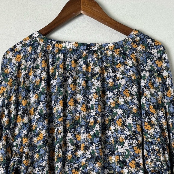 J. Jill Smocked Relaxed Rayon Blouse In Navy Blue Wildflowers Print Size 2X - Picture 6 of 14